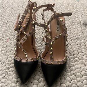 Women's Black and Gold Studded Heels